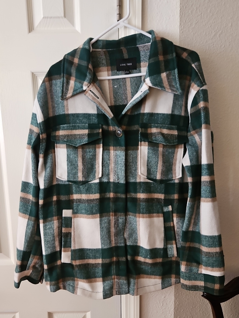 Love Tree Green Plaid  Shacket with Tan & White Accents